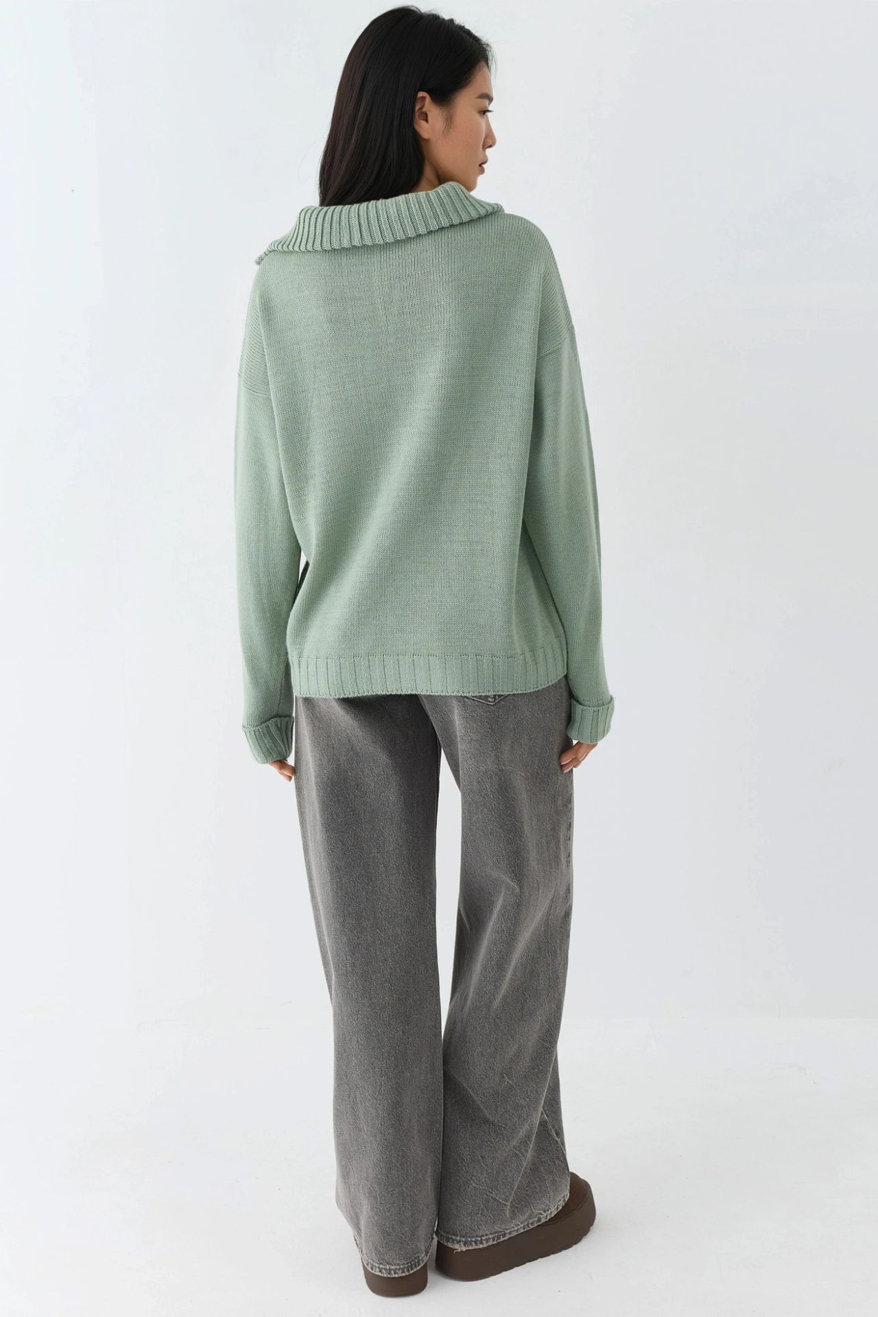 MY FASHION Oversized Ribbed Knit Sweater with Zipper Collar 6