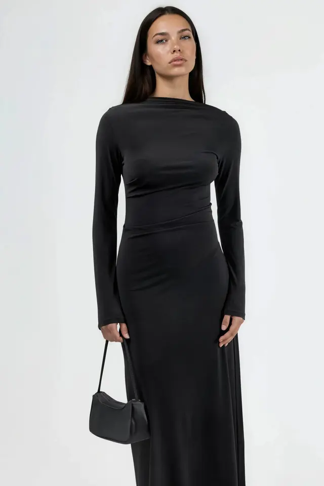 BUSEM Fitted Maxi Dress with Drape Detail
