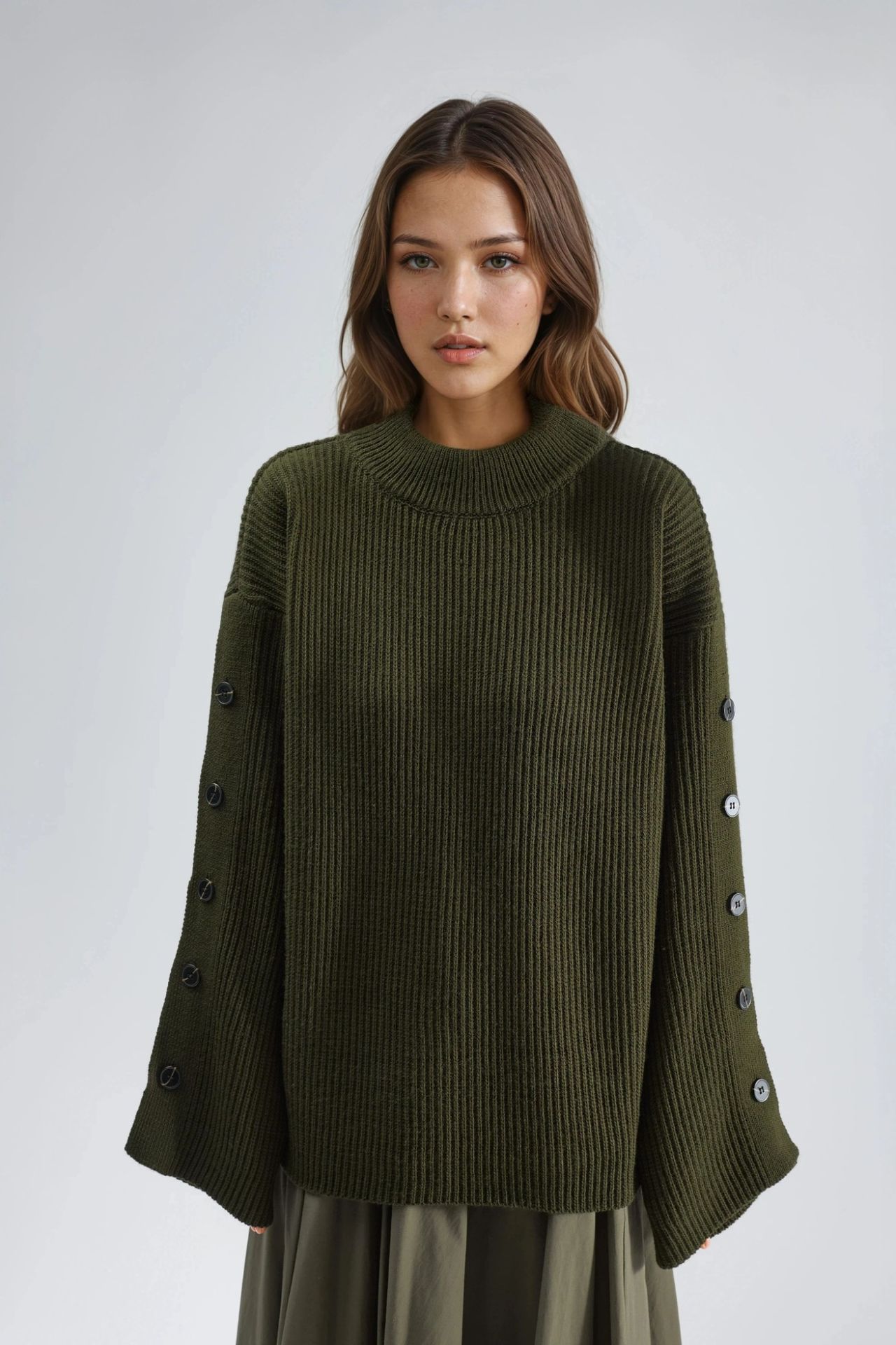 Thick Knit Slit and Button Detailed Sweater 8