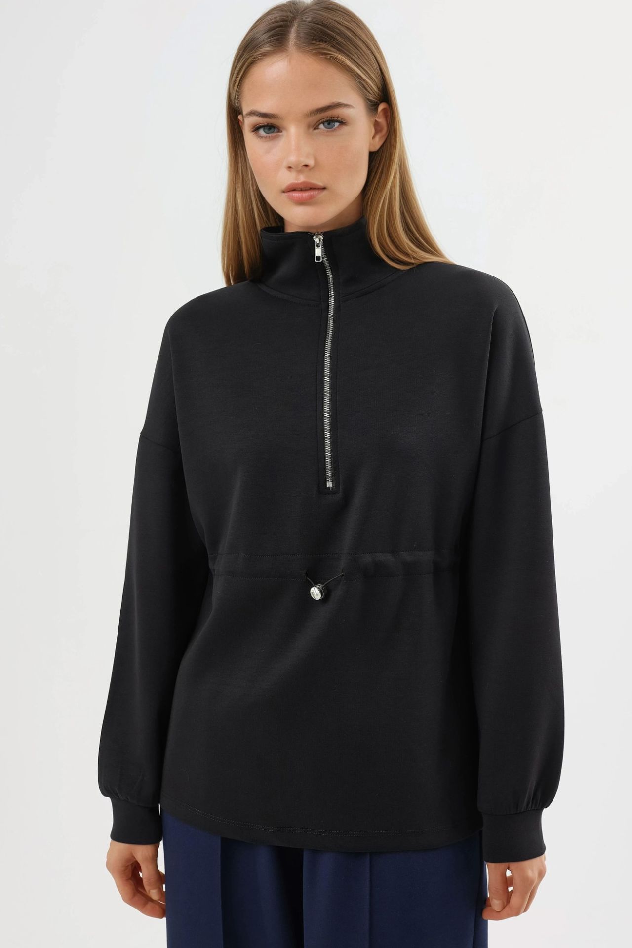 BUSEM Zipper Collar Sweatshirt with Adjustable Waist 7