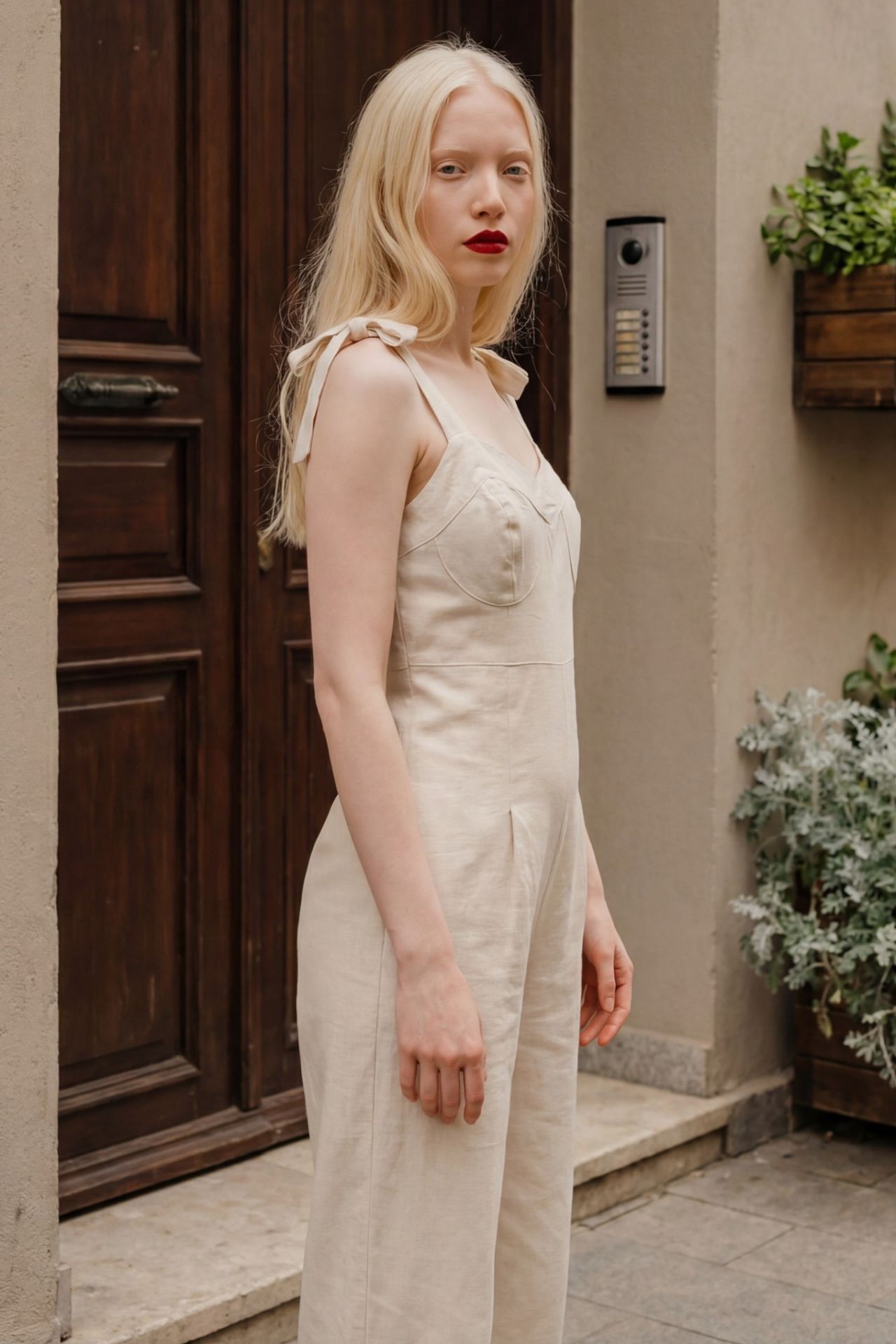 MY FASHION Sweetheart Neck Linen Blend Jumpsuit 3