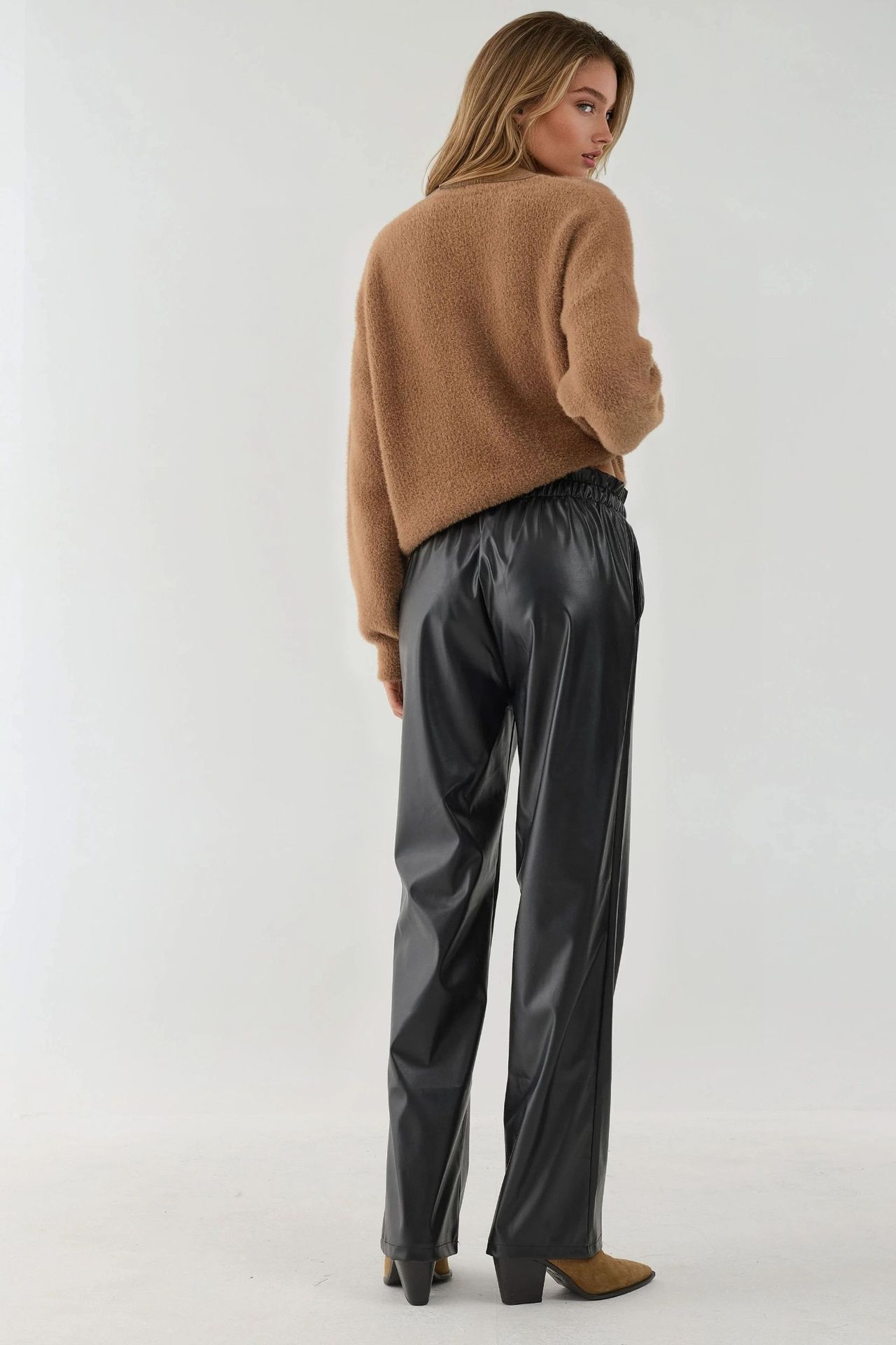 Faux Leather Elastic Waist Straight Leg Pants 4