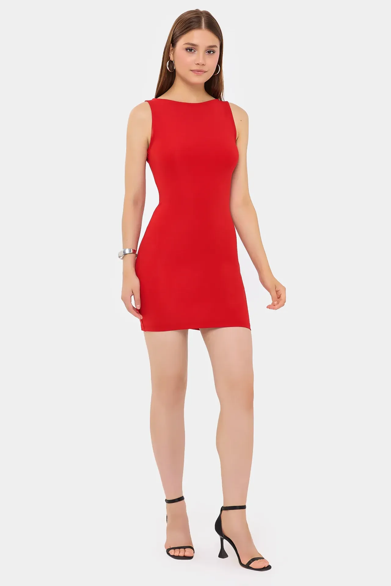 Sleeveless Bodycon Mini Dress with Boat Neck