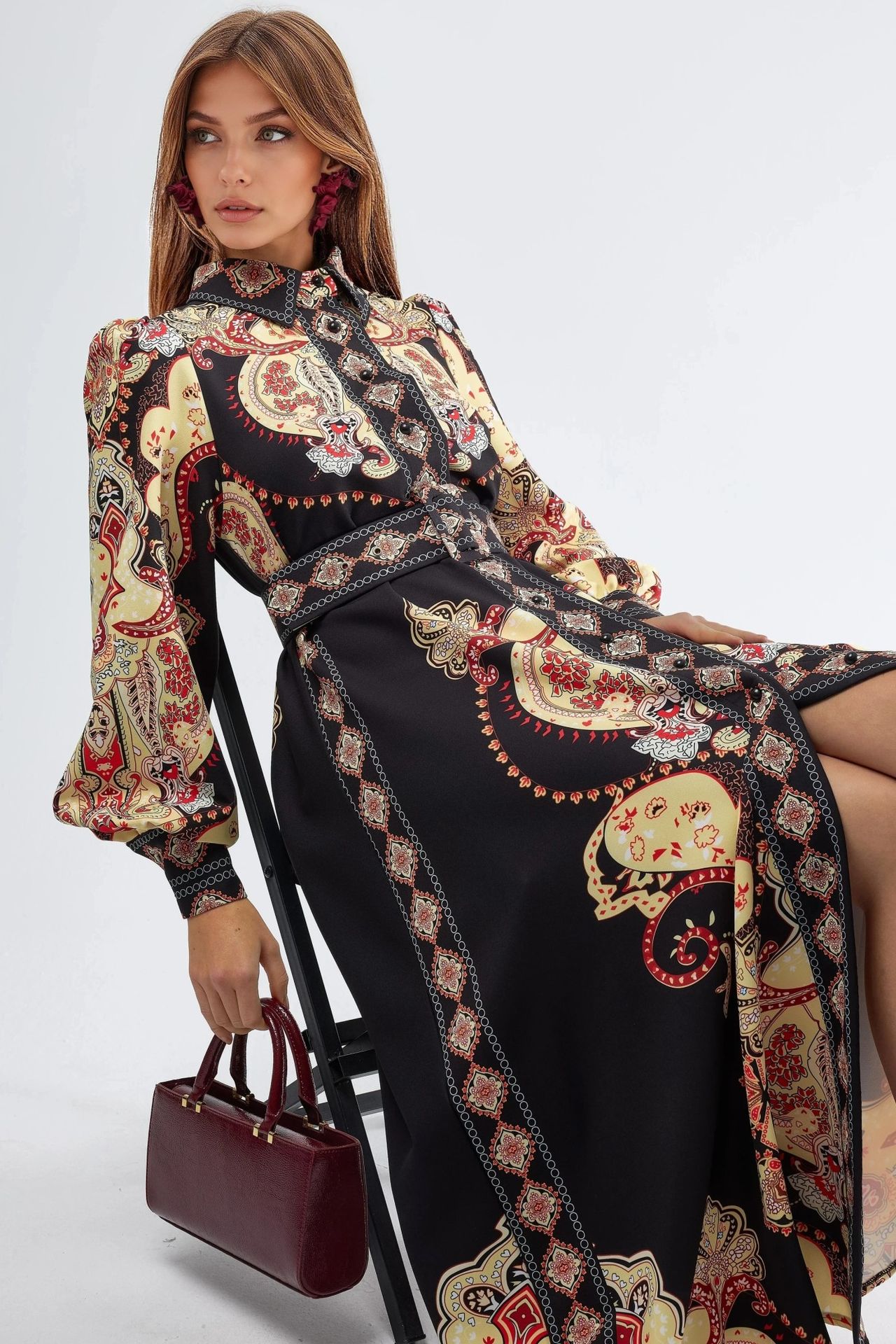 MSN Patterned Maxi Dress with Belt 2