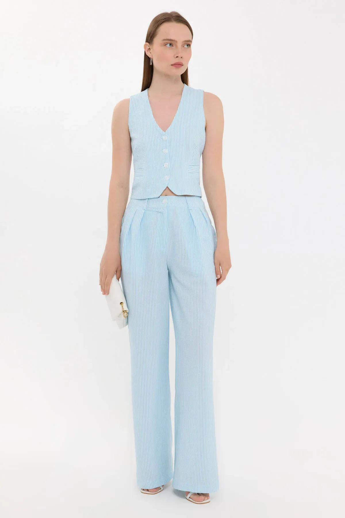 High-Waist Pleated Striped Coords Set 2