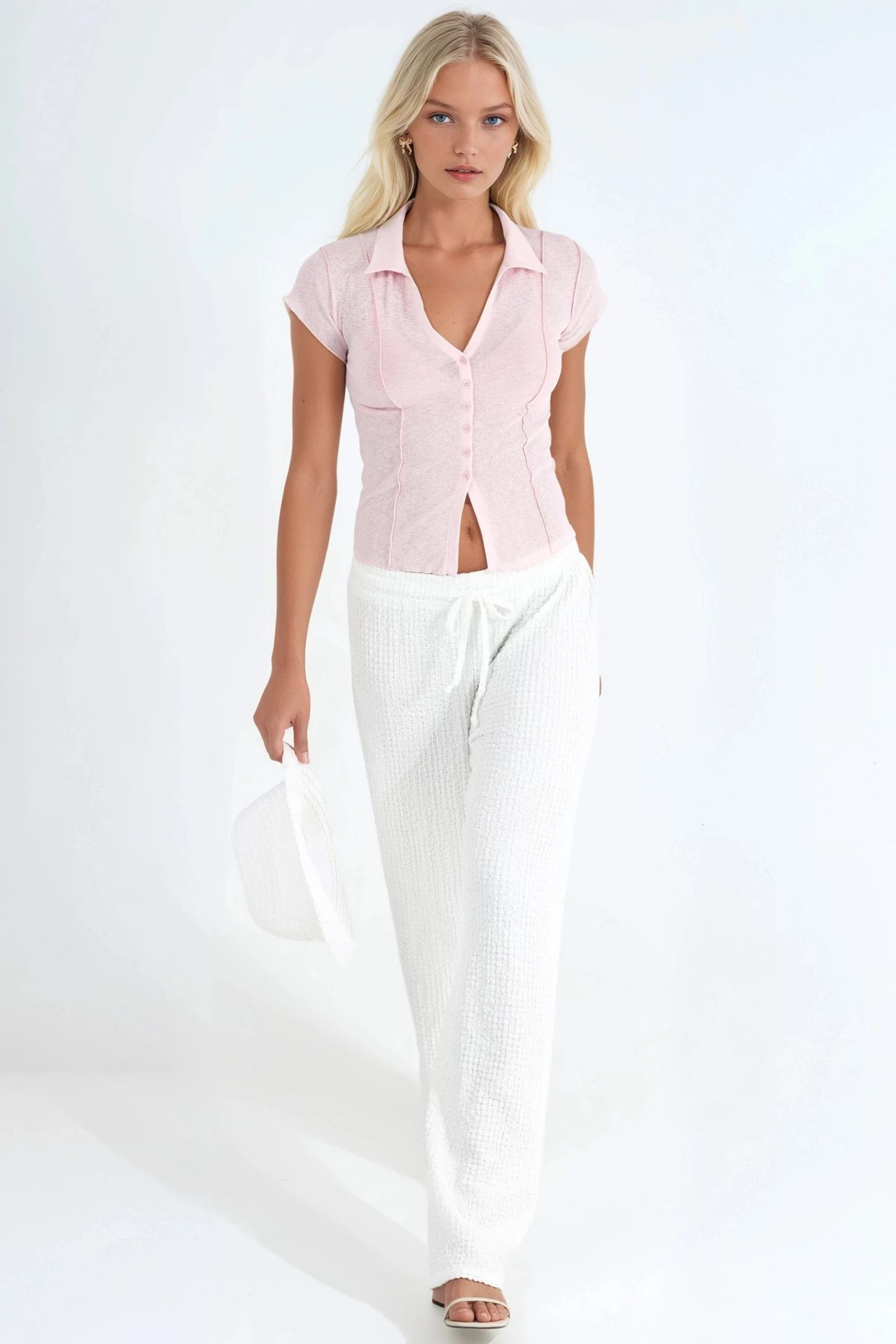 BUSEM Textured Knitted Short Sleeve Shirt with Buttons 4