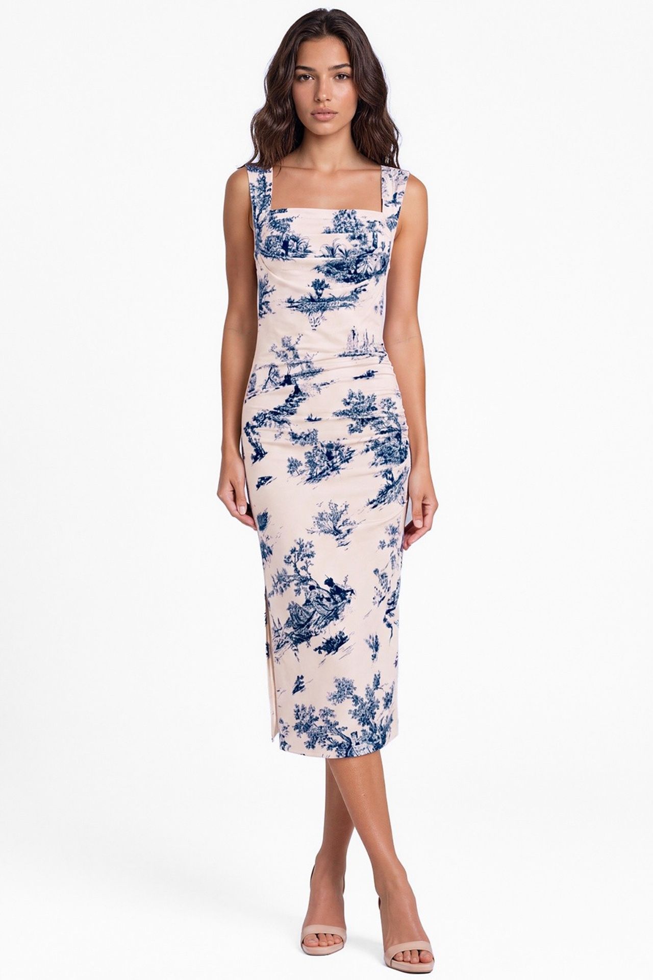 Patterned Square-Neck Midi Dress 1