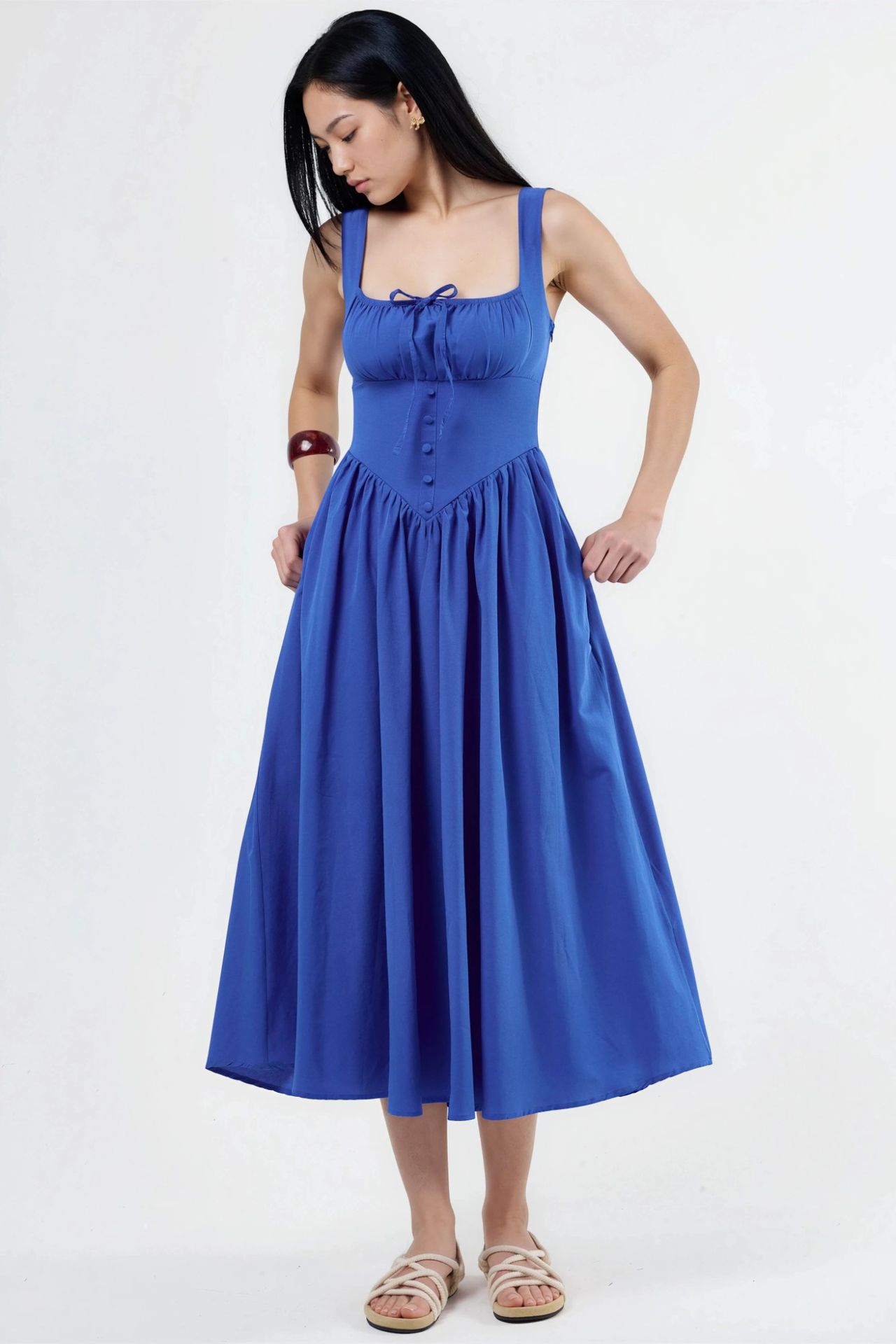 BUSEM Midi Dress with Square Collar and Button Detail 6
