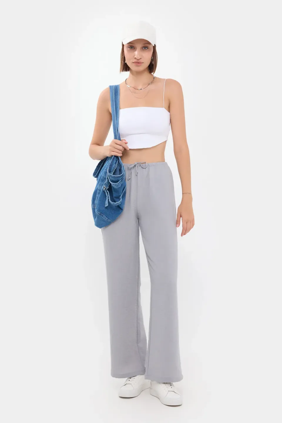 High-Waist Straight-Leg Trousers with Drawstring