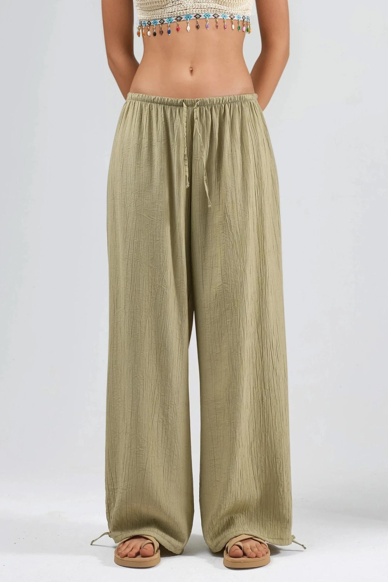 BUSEM Elastic Waist Pants with Tie Detail 1