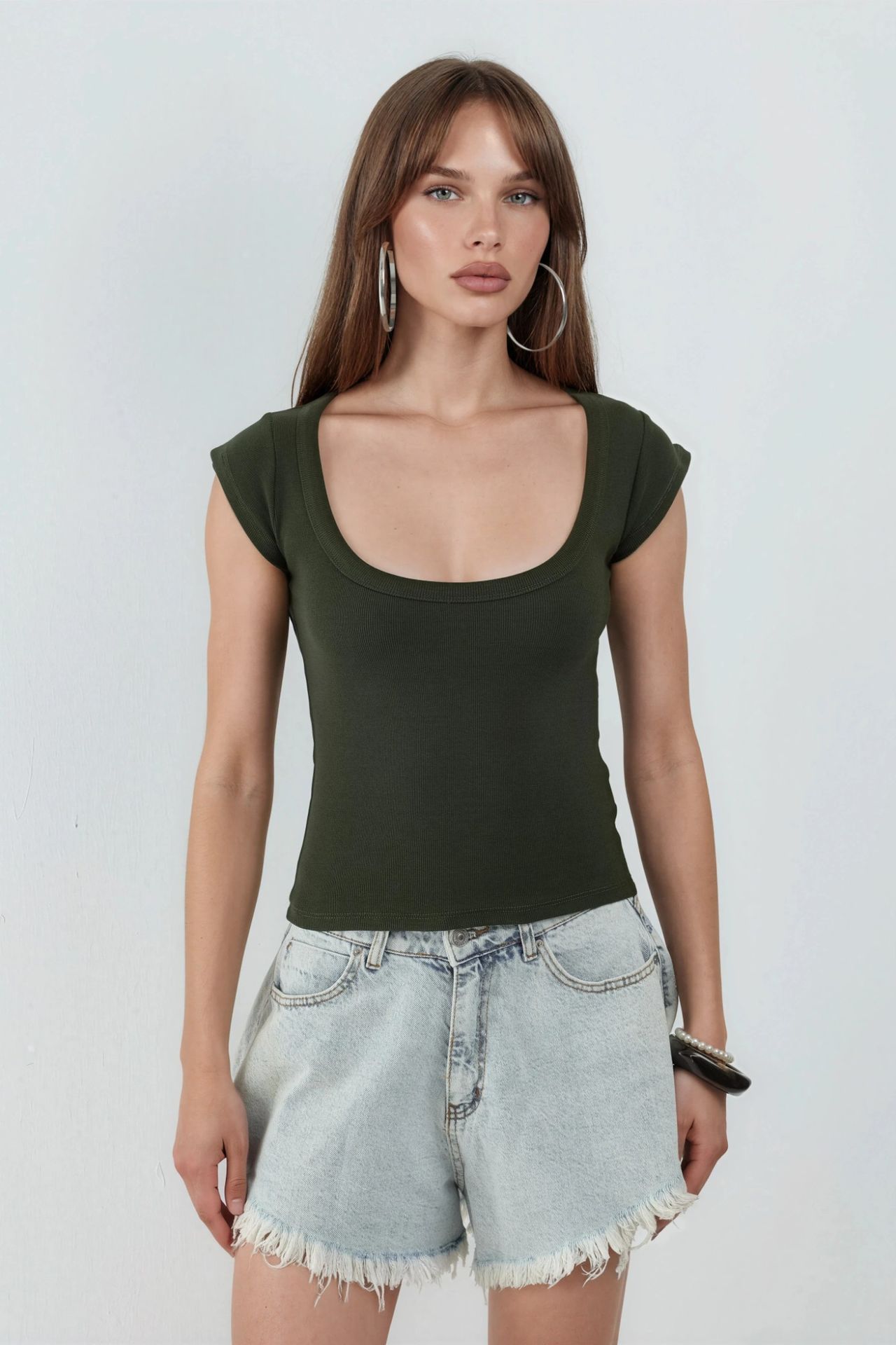 BUSEM Slim Fit Ribbed U Collar Blouse 6