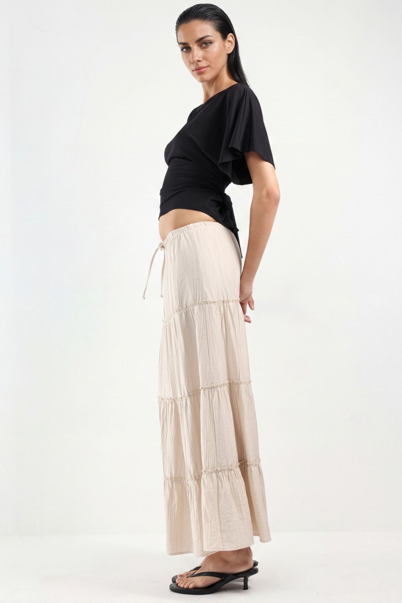 BUSEM High Waist Textured A-Line Maxi Skirt 2