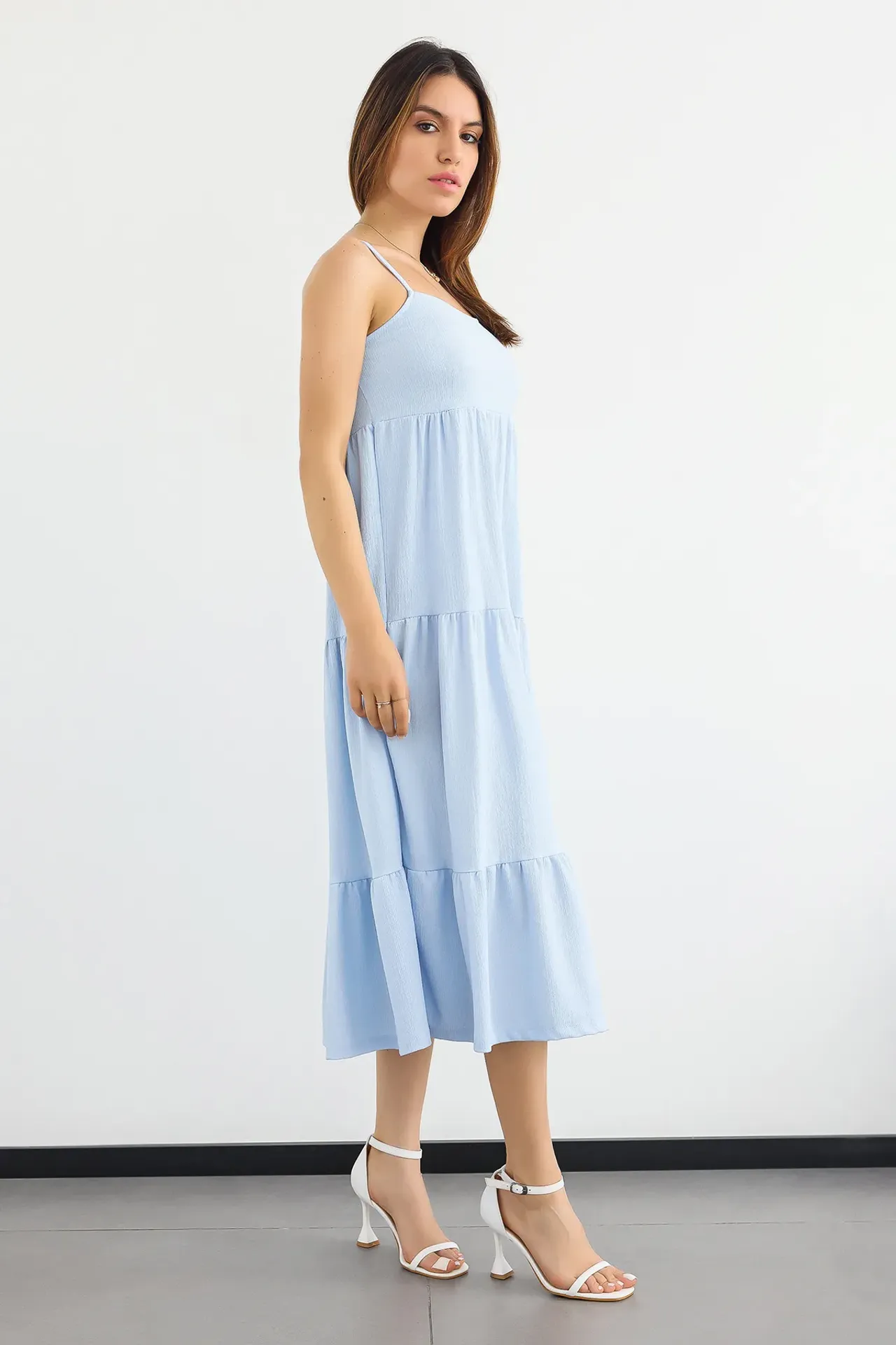 Spaghetti Strap Tiered Midi Dress