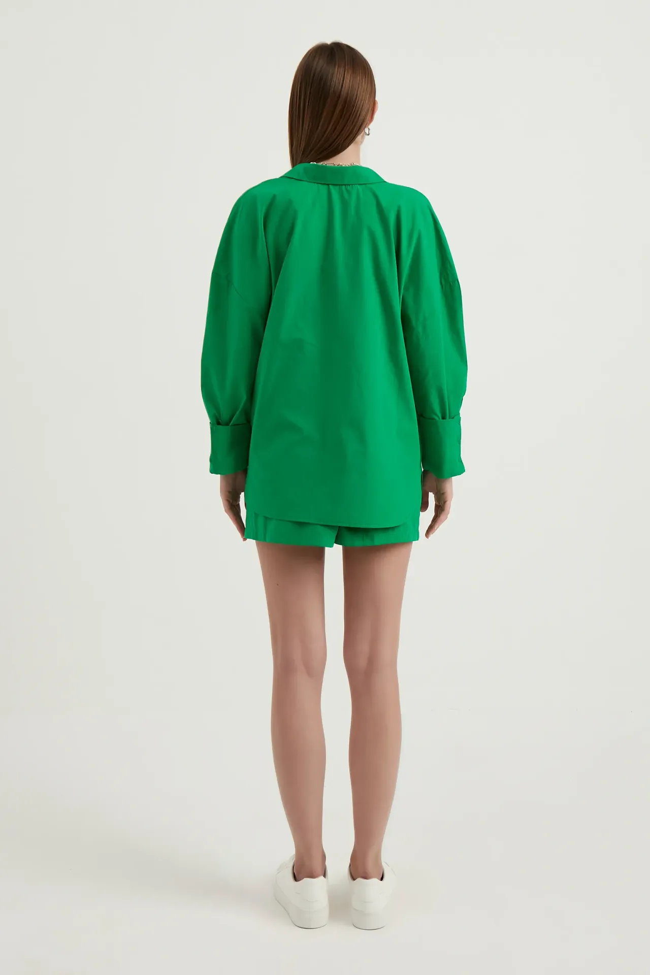2 Pieces: Oversized Shirt & High Waist Ruched Waistband Shorts