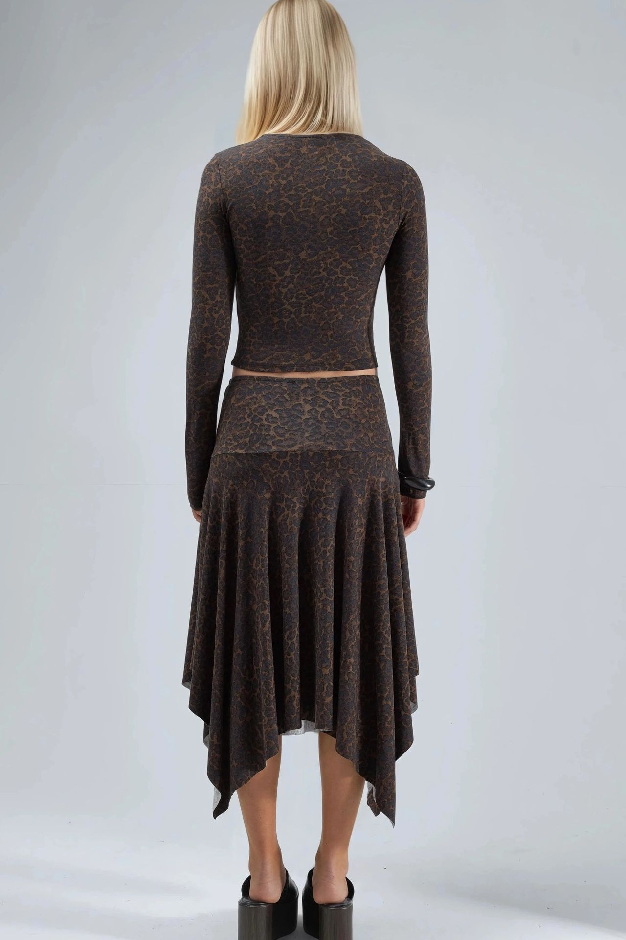 BUSEM High Waist Leopard Print Asymmetrical Midi Skirt 3
