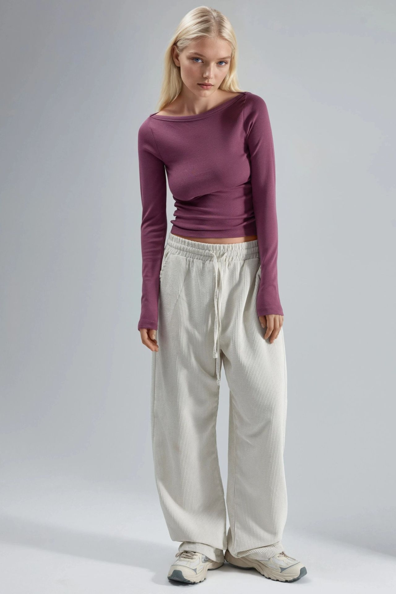 BUSEM Slim Fit Ribbed Boat Neck Blouse 4