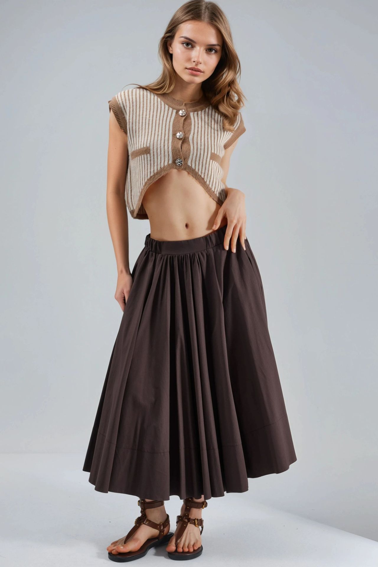 MY FASHION Striped Ribbed Knit Crop Top with Button Closure 4