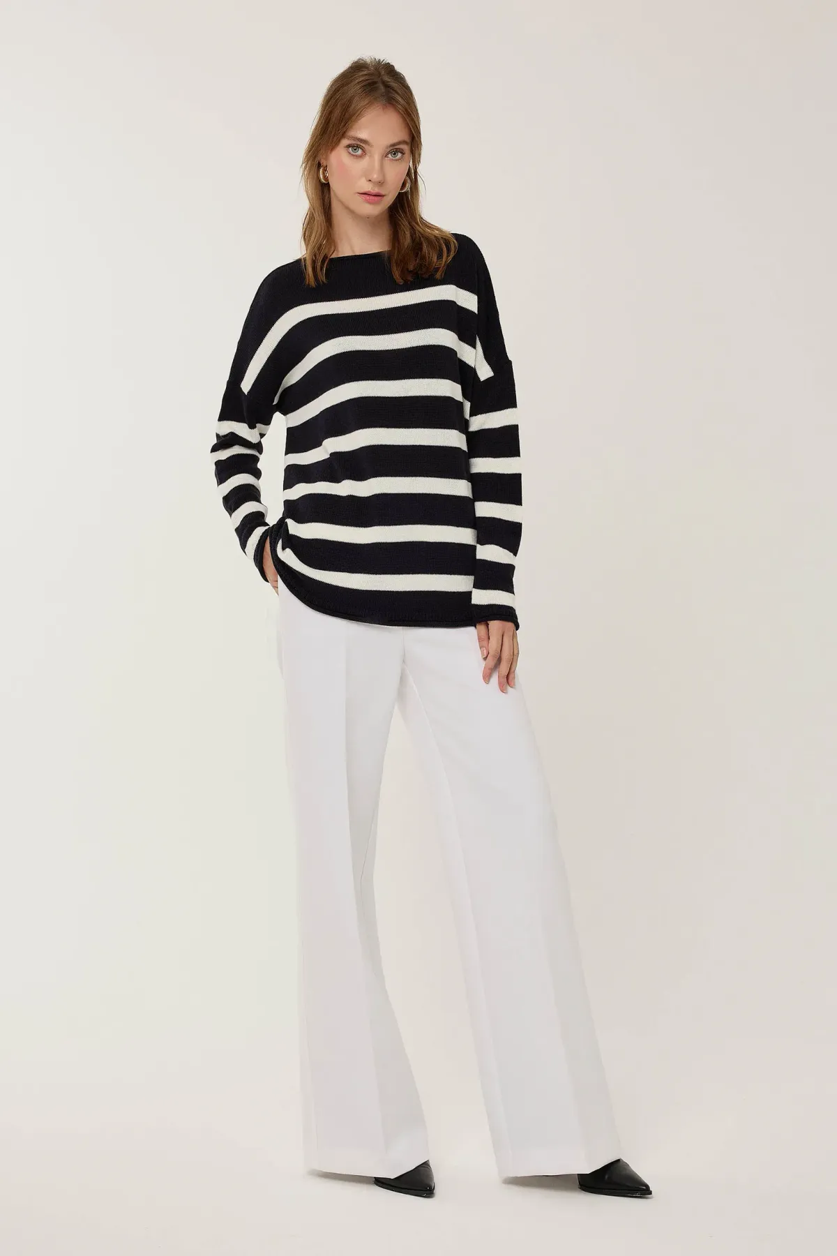 Striped Boat Neck Ribbed Knit Sweater 3