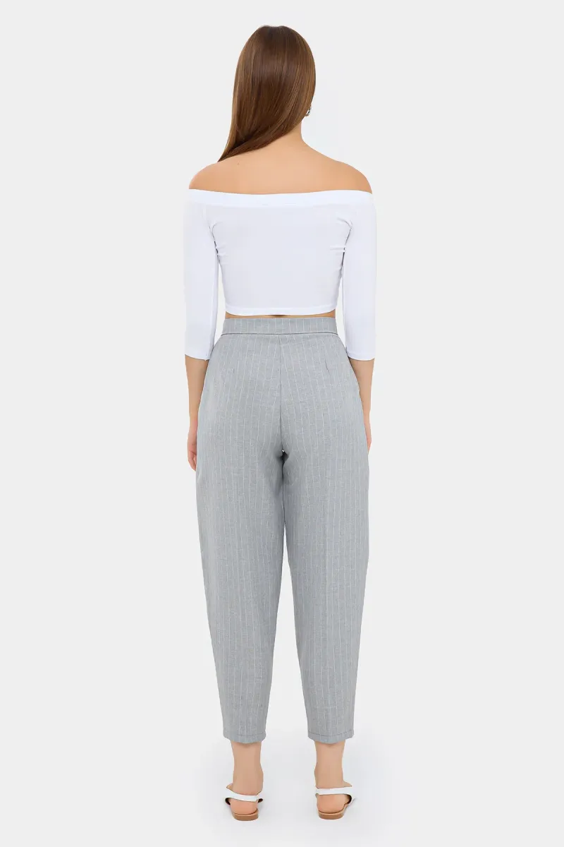 High-Waist Striped Carrot Trousers  4