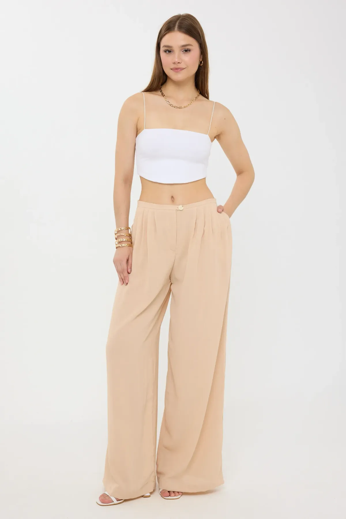 Pleated Wide-Leg Trousers with Relaxed Fit 2