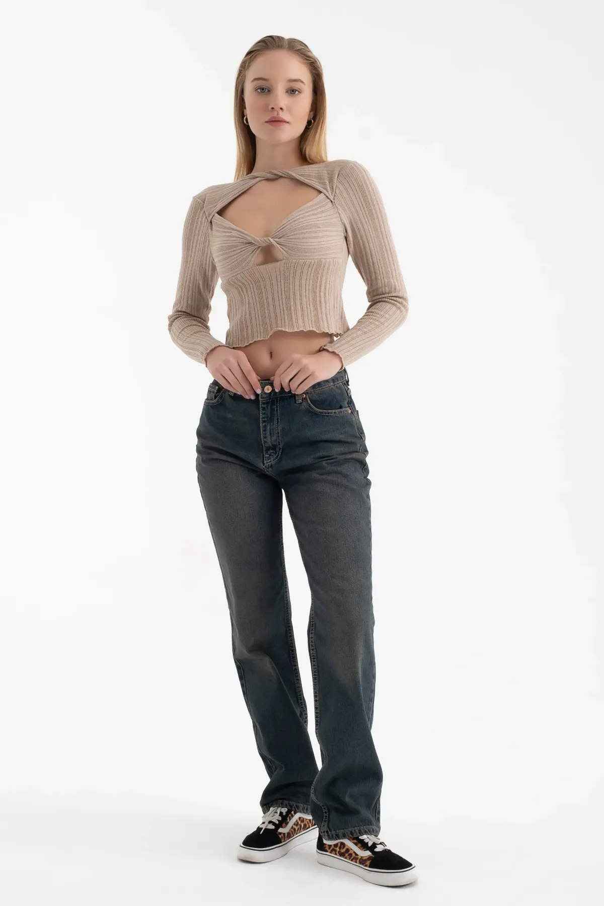 Boat Neck Ruched Bust Cut Out Long Sleeve Blouse 1
