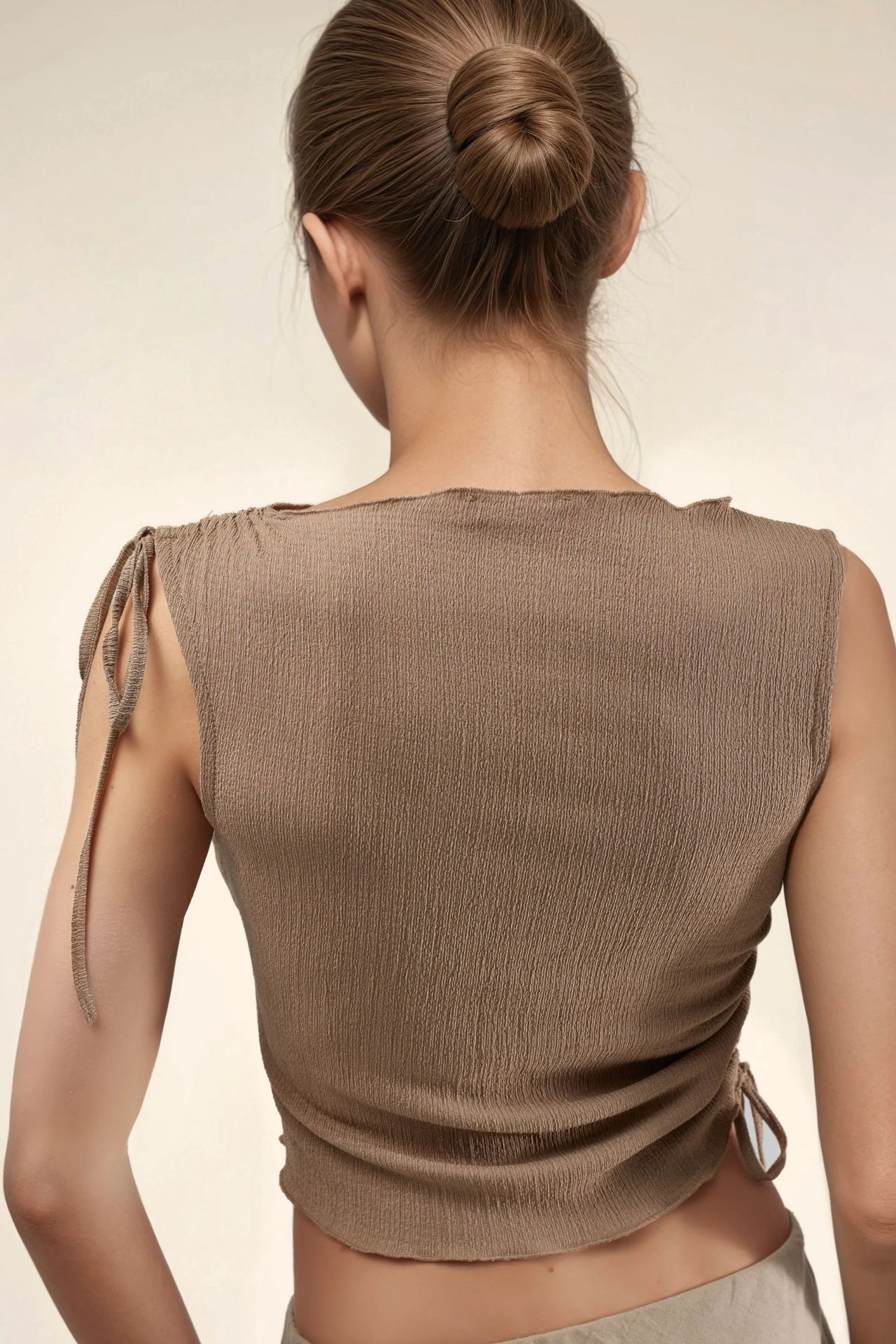 Textured Boat Neck Crop Top with Drape Detail 3