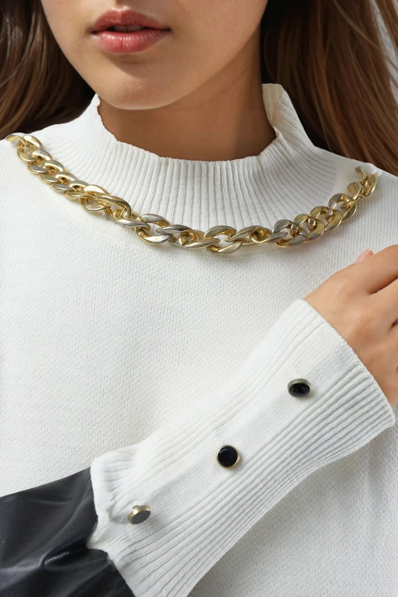 MY FASHION Faux Leather Detailed Sweater 6
