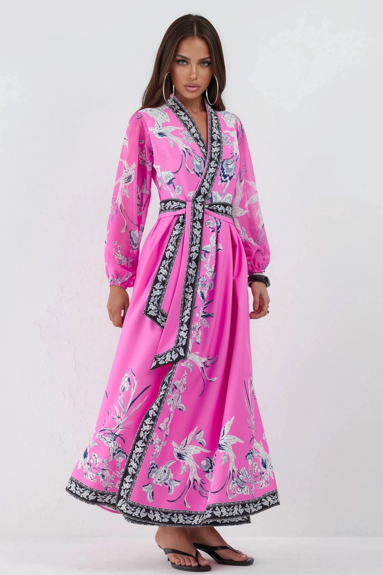 MSN Floral V-Neck Maxi Wrap Dress with Belt 1