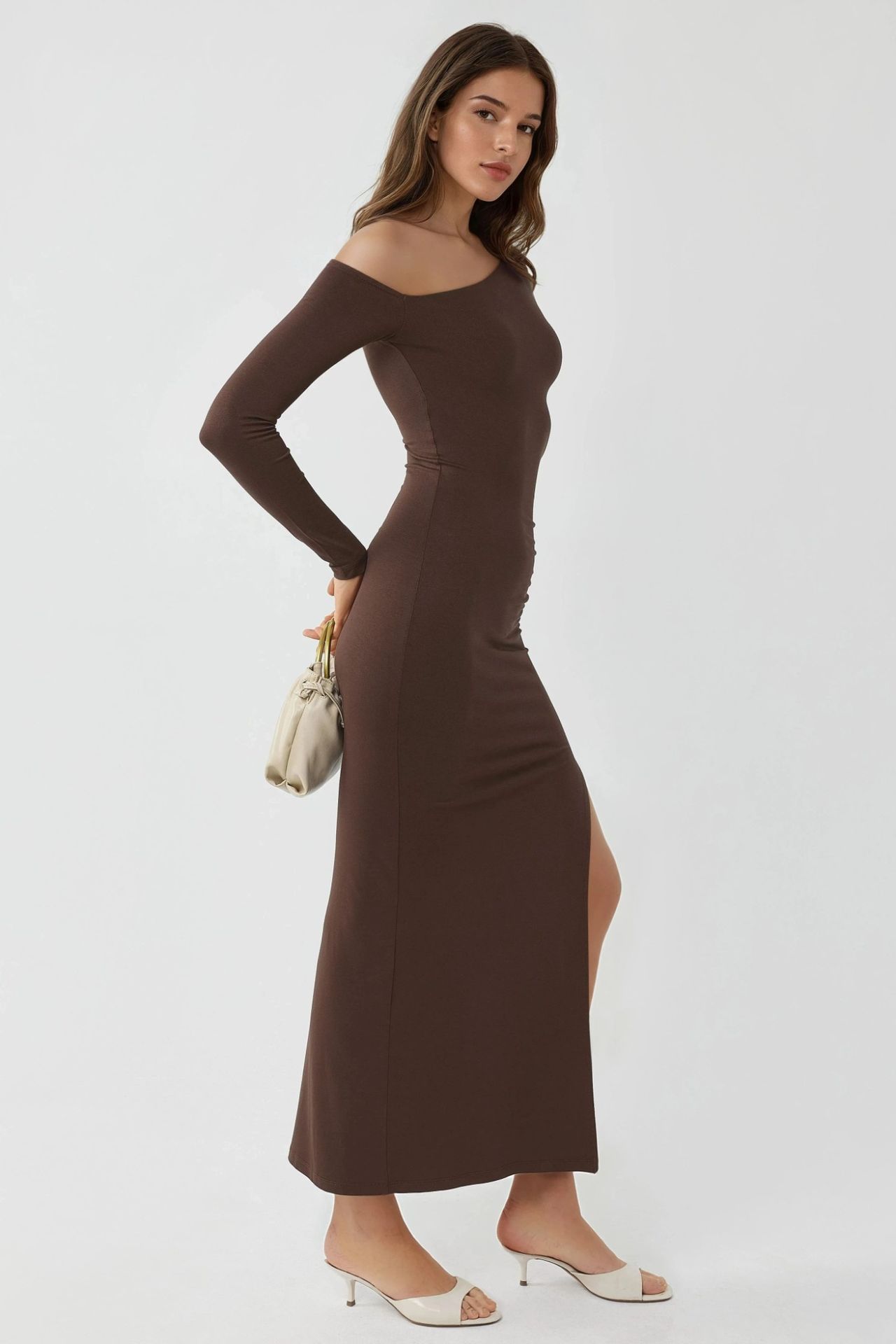 BUSEM Asymmetrical Collar Maxi Dress with Slit 4