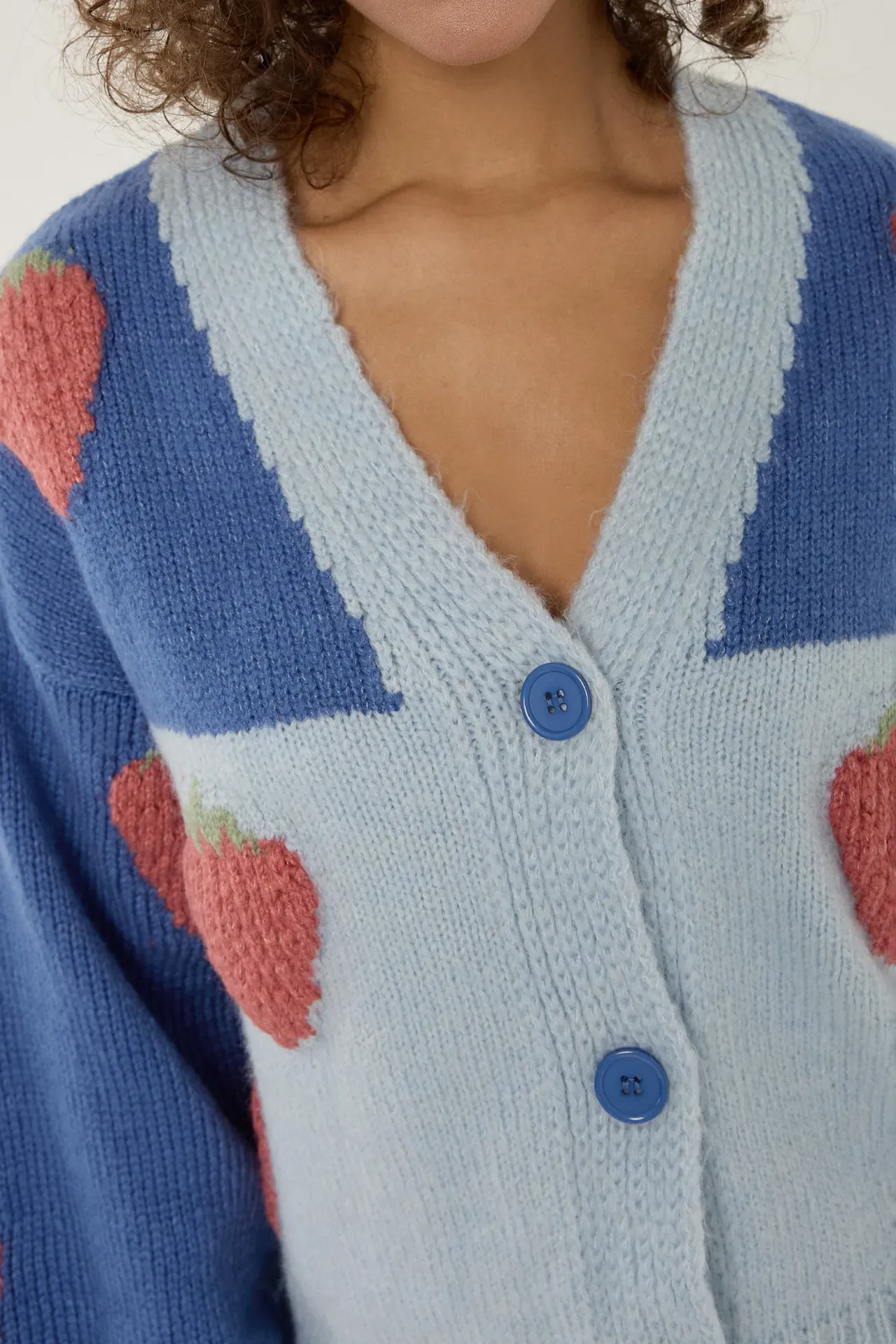 Oversized Strawberry Patterned Cardigan