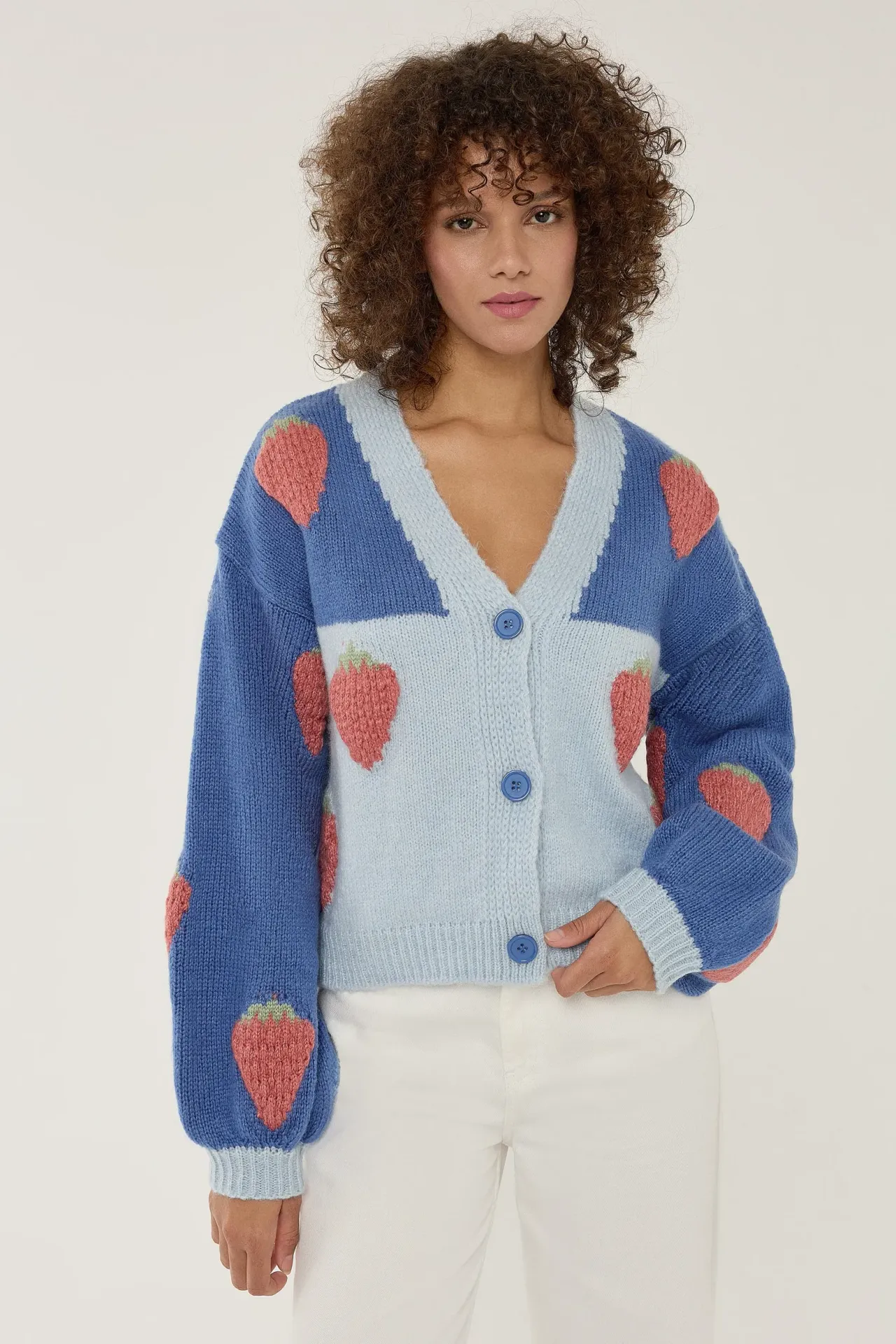 Oversized Strawberry Patterned Cardigan