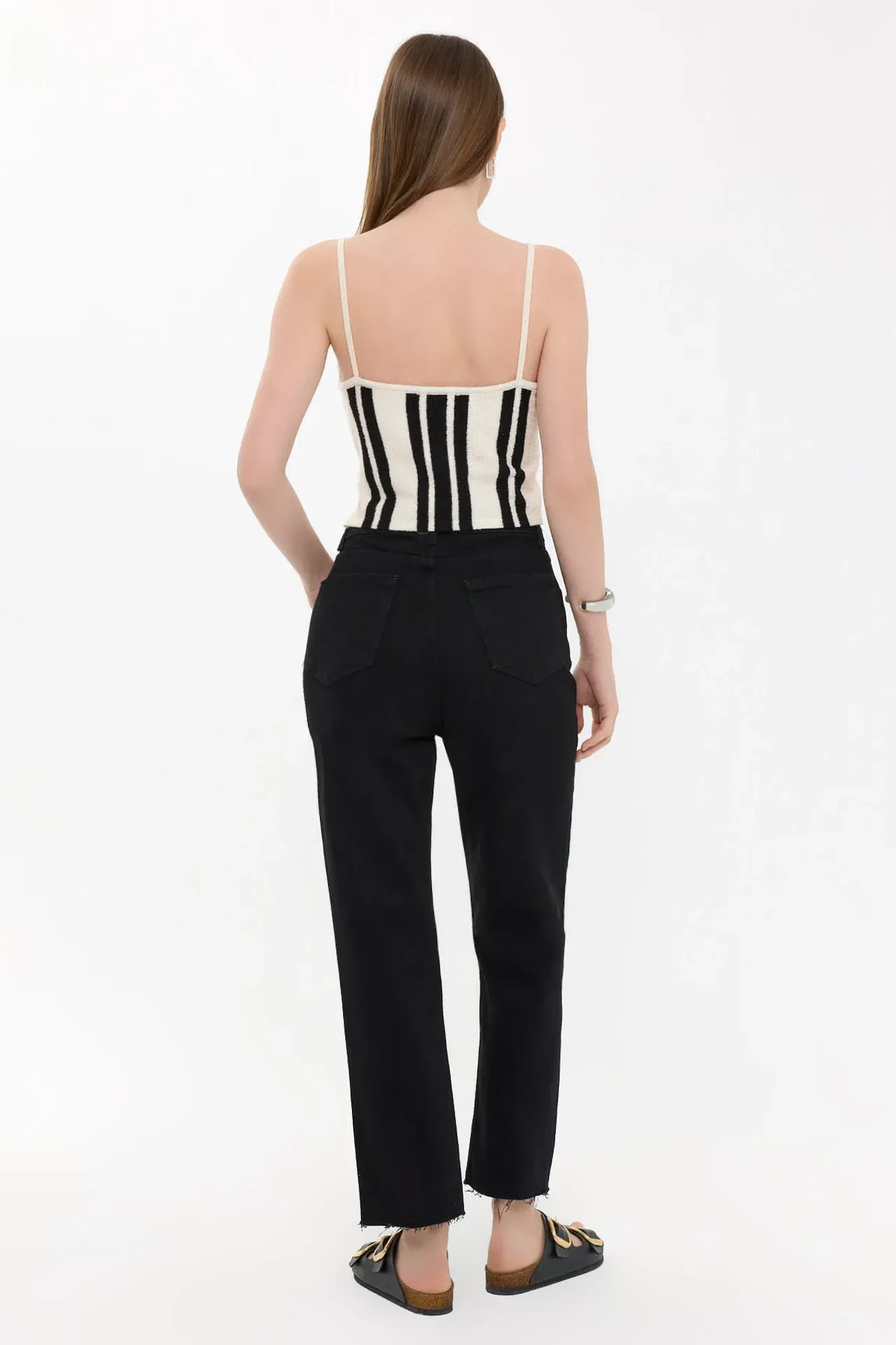 Knitted Striped Spaghetti-Strap Top