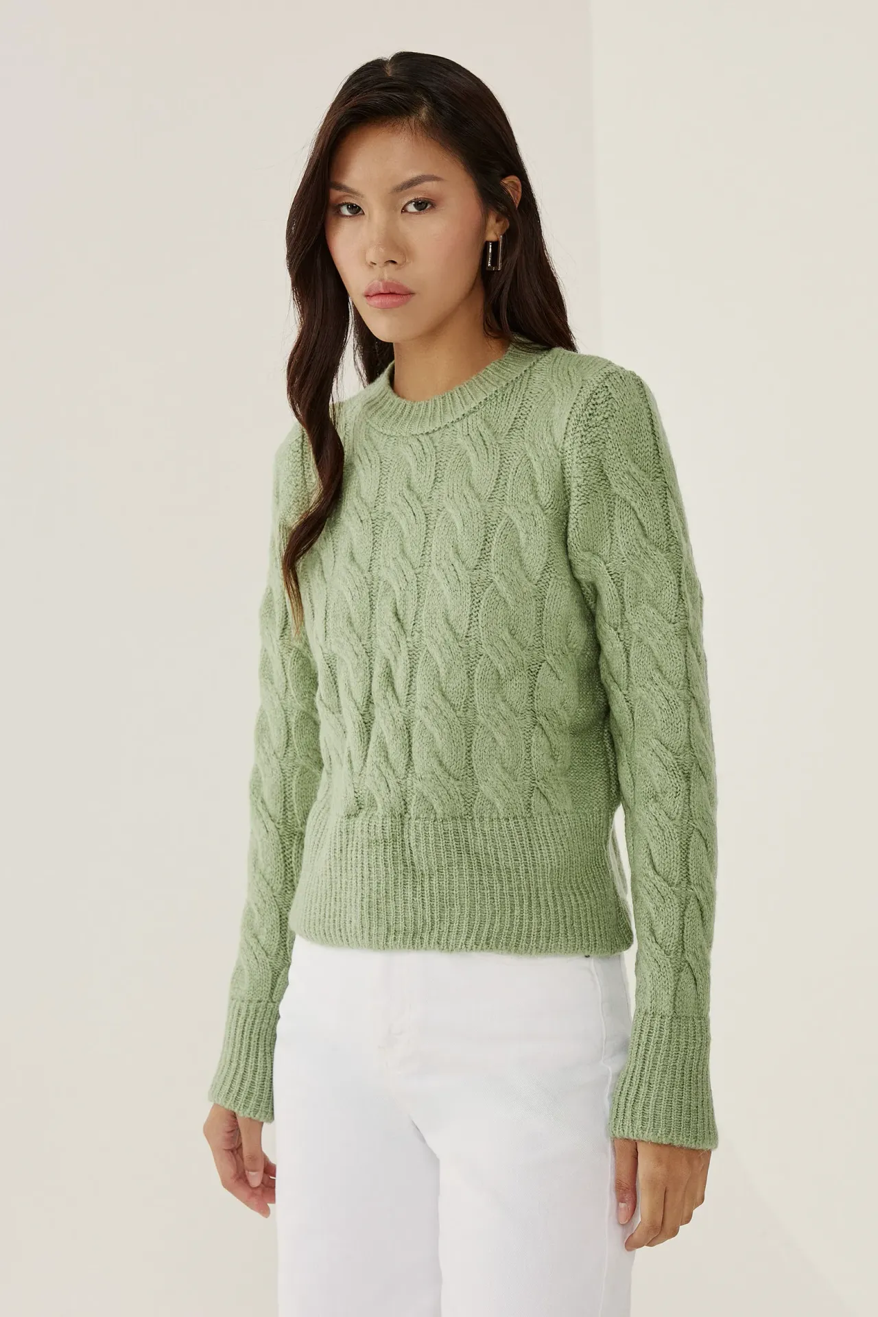 Hair Braid Pattern Crew Neck Sweater