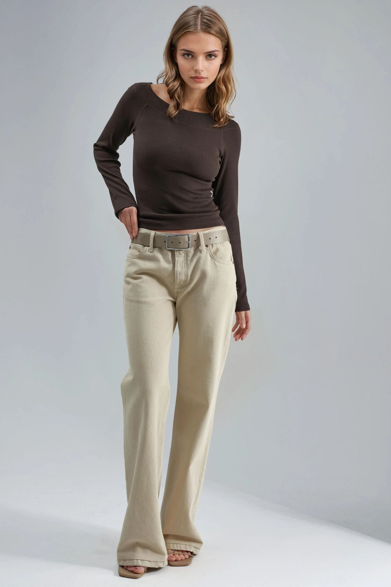 BUSEM Slim Fit Ribbed Boat Neck Blouse
