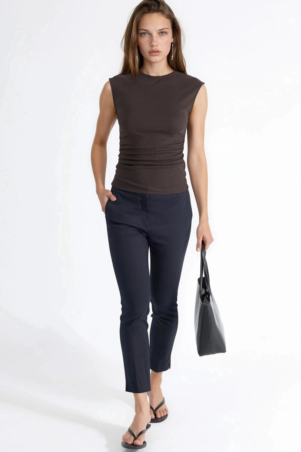 BUSEM Sleeveless Drape Blouse with Crew Neck 4