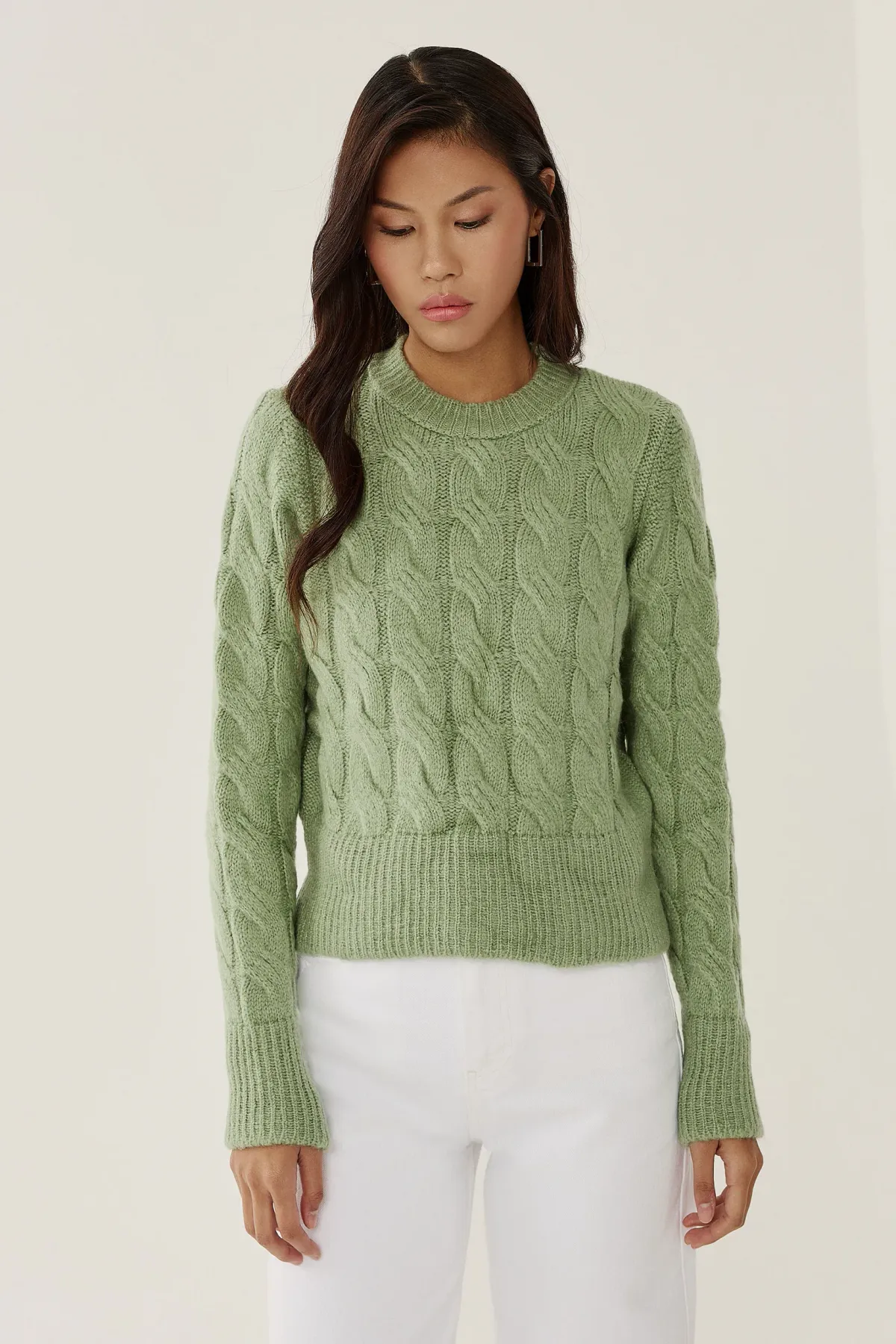 Hair Braid Pattern Crew Neck Sweater 4