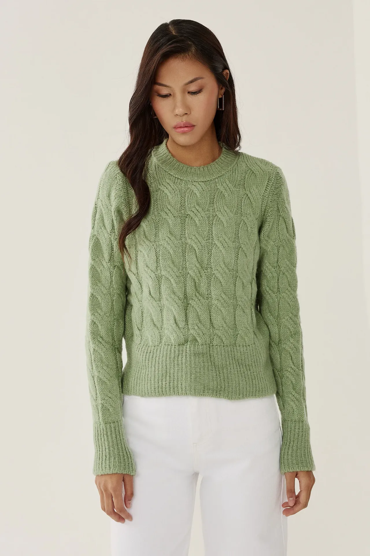 Hair Braid Pattern Crew Neck Sweater