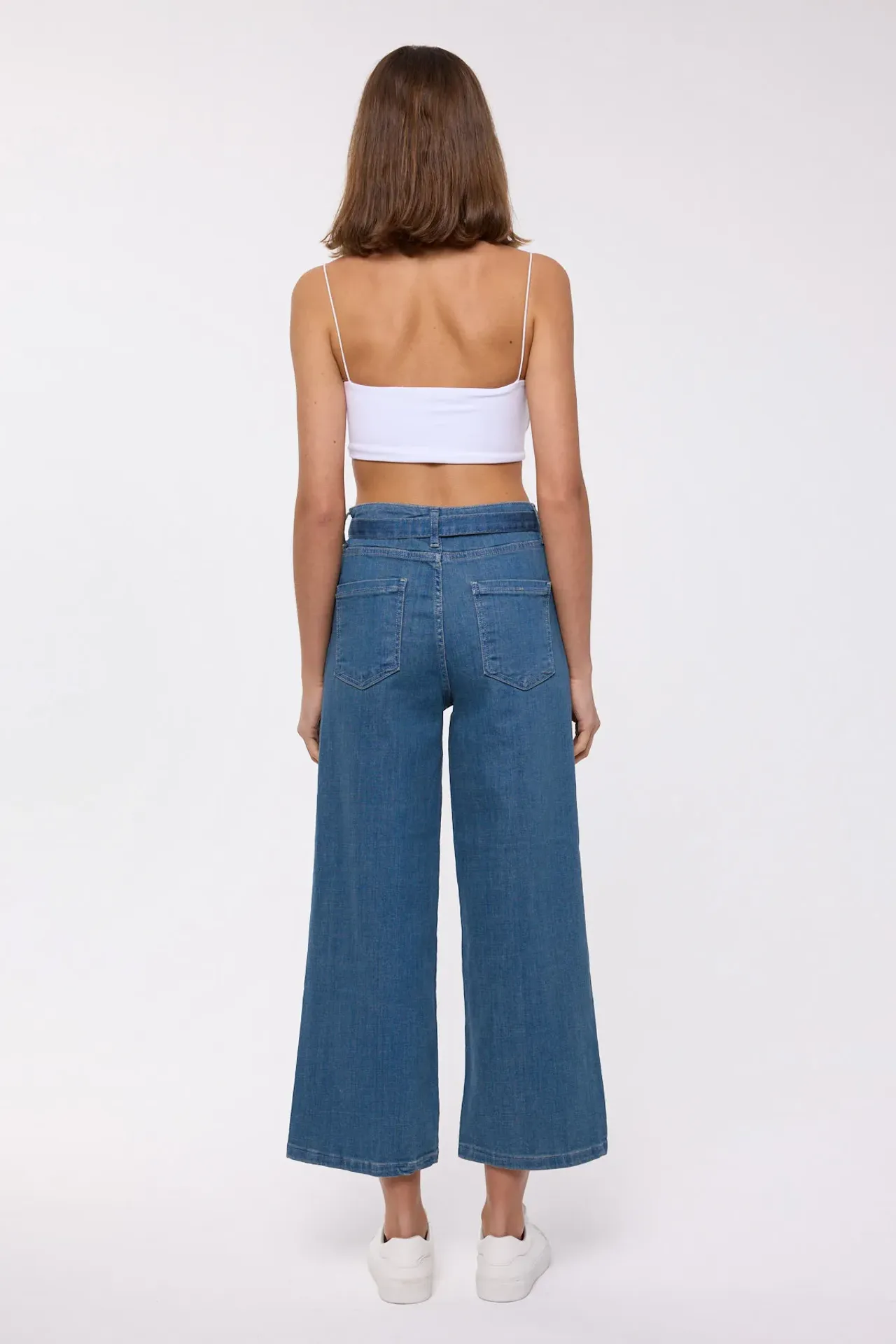 Wide-Leg Denim Jeans with Belt Detail