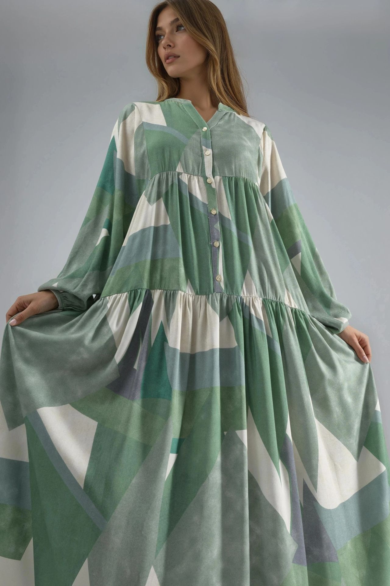 Printed Long Sleeve Viscose Maxi Dress  5