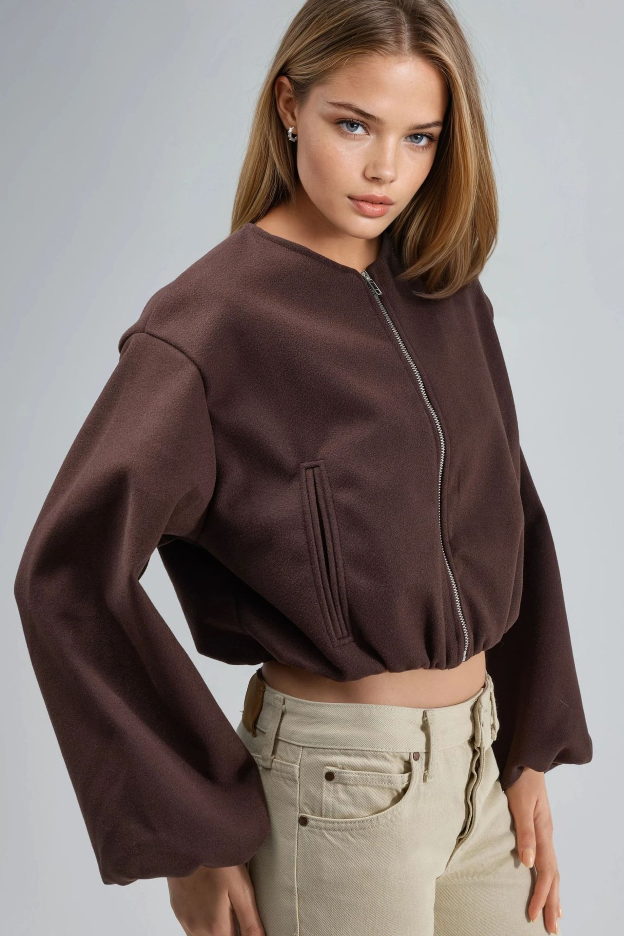 BUSEM Crop Gabardine Jacket with Zipper and Pocket 3