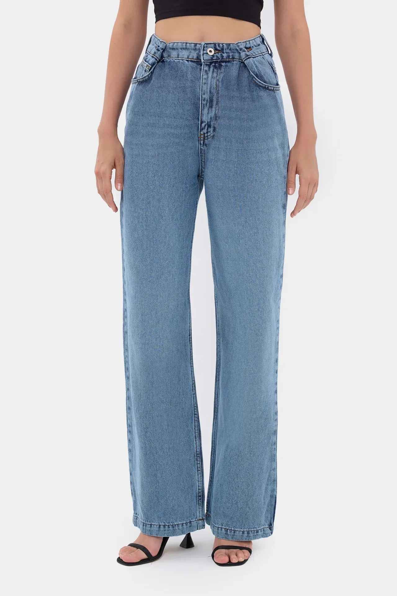 High-Waist Straight-Leg Jeans with Belt Detail