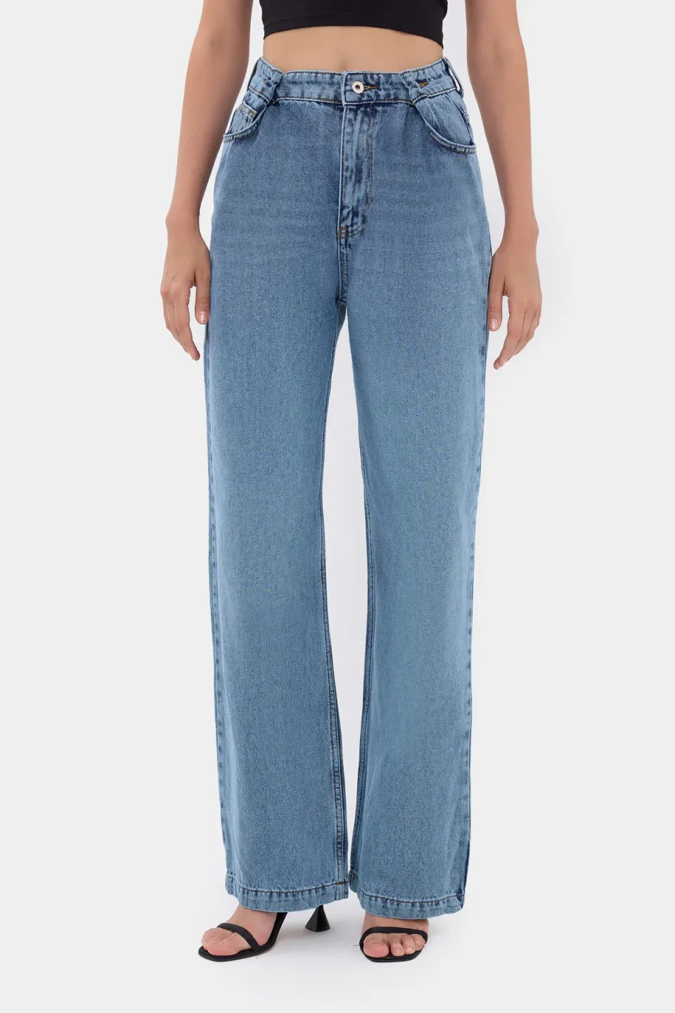 High-Waist Straight-Leg Jeans with Belt Detail