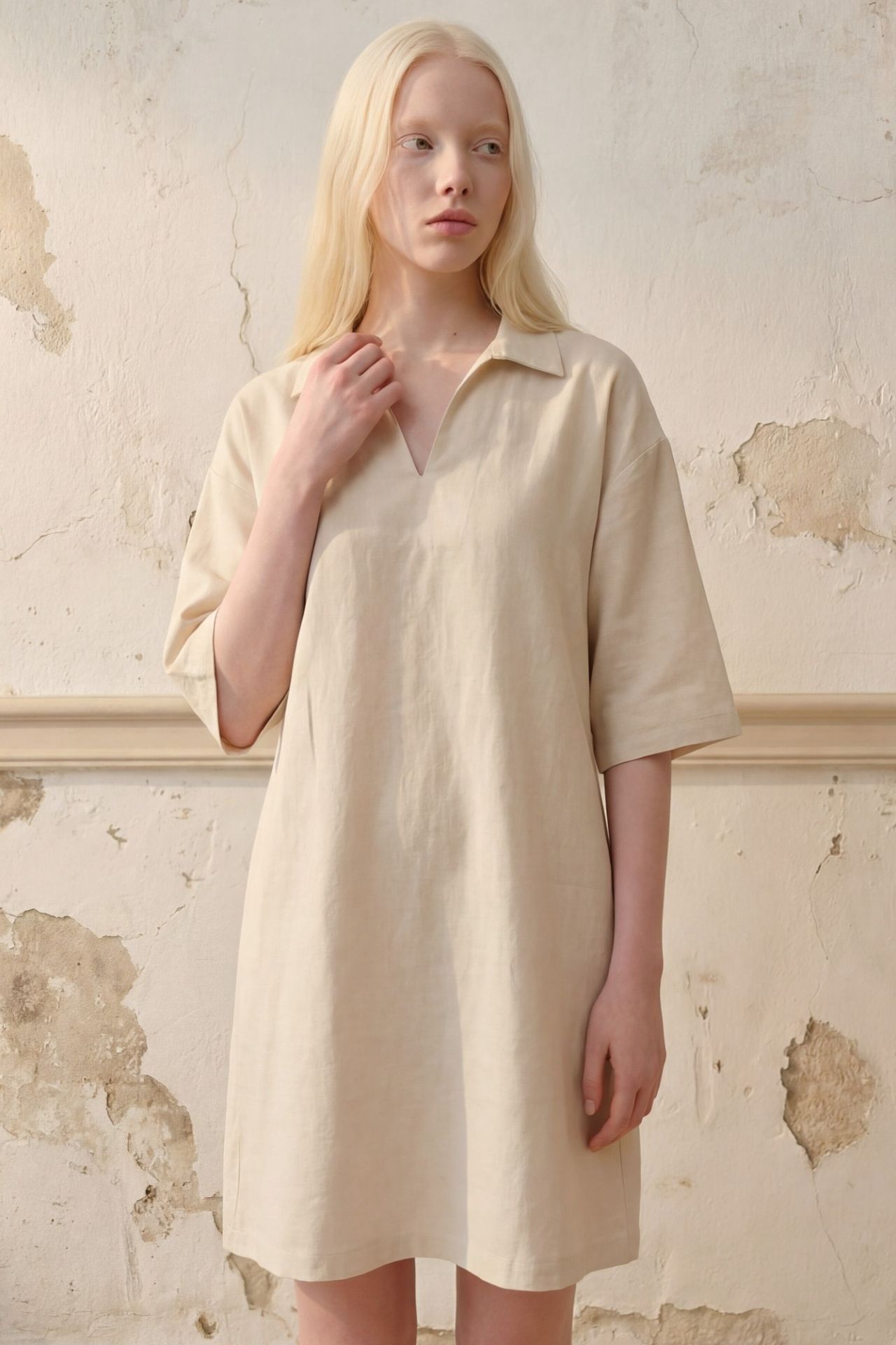 MY FASHION Polo Collar Mini Dress with Three Quarter Sleeves 3