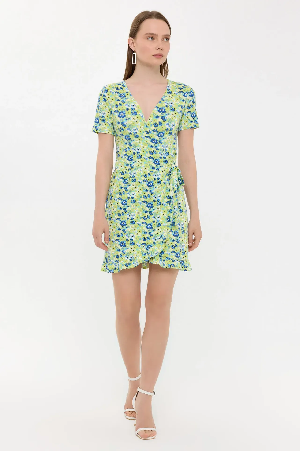 Floral Surplice-Neck Ruffled Mini Dress