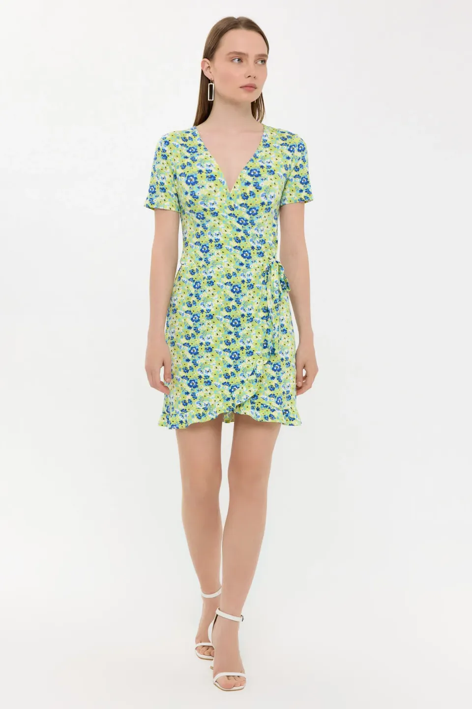 Floral Surplice-Neck Ruffled Mini Dress