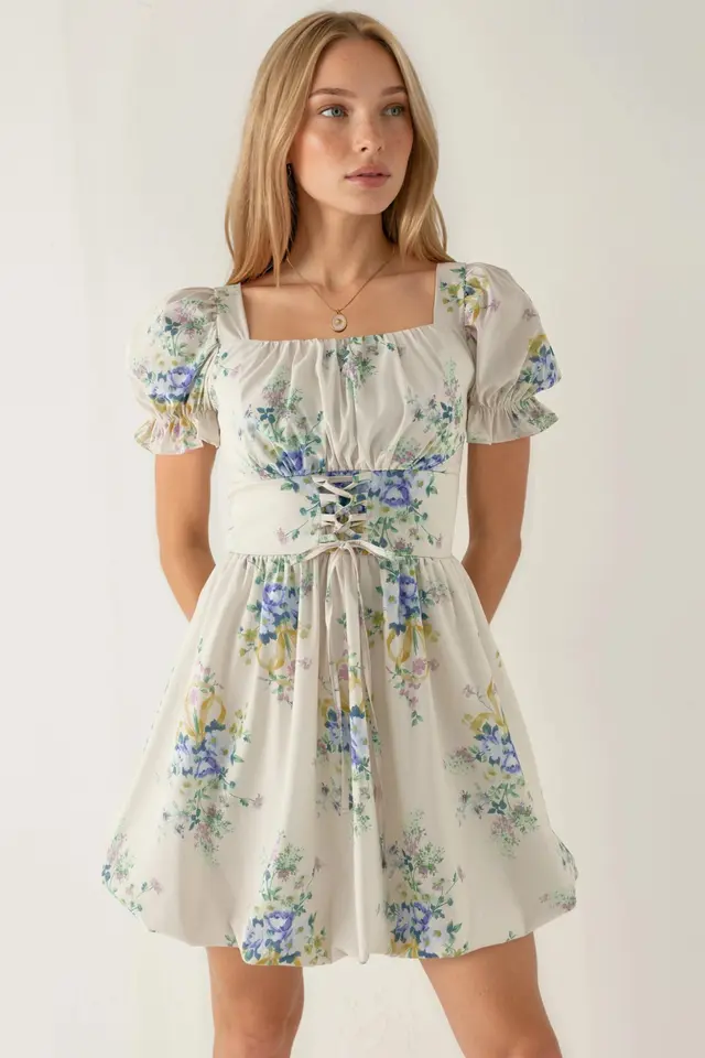 BUSEM Floral A-Line Mini Dress with Tie Detail