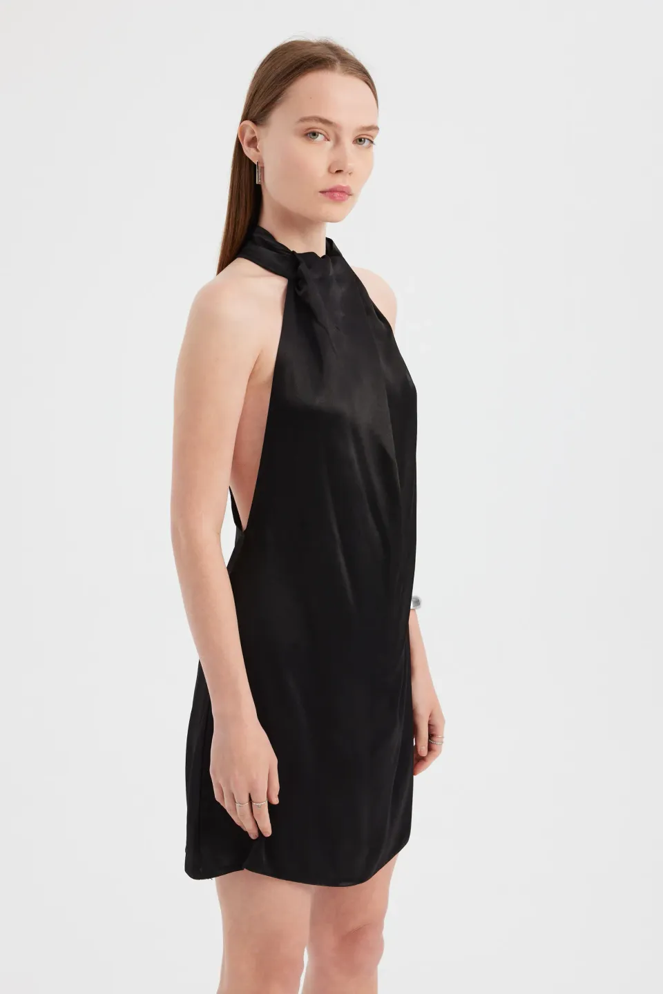 Satin Halter-Neck Mini Dress with Back Cut-Out