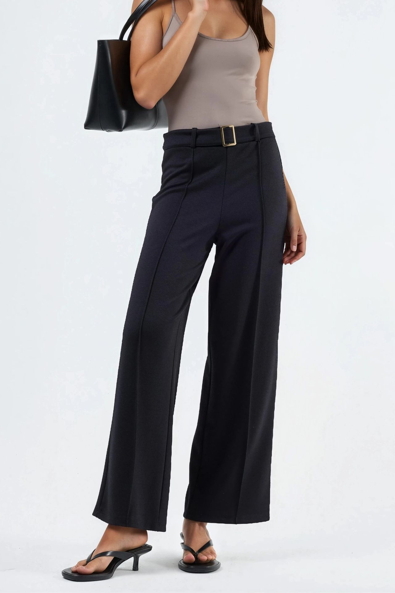 BUSEM High Waist Belted Straight Leg Pants