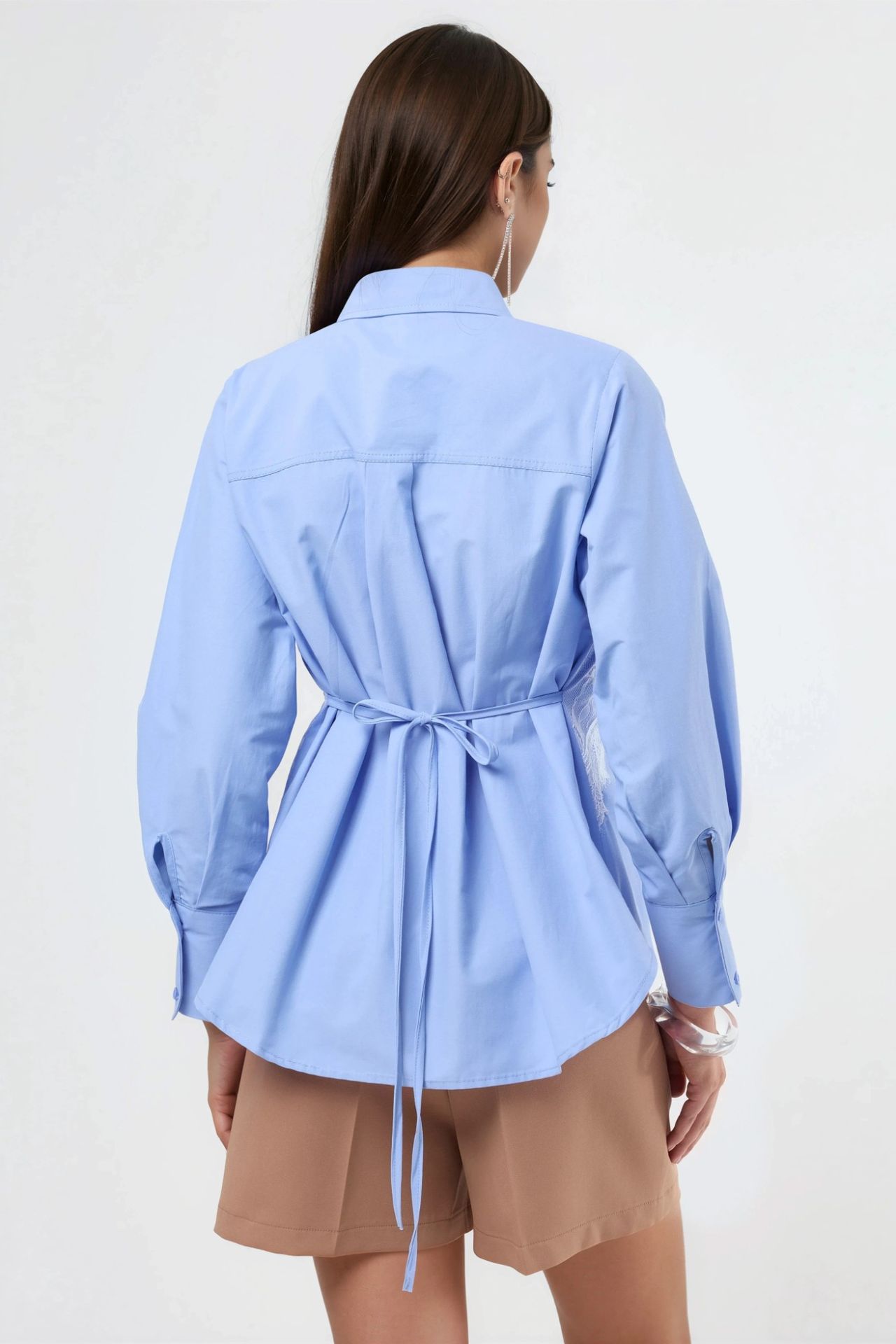 QU STYLE Lace Detailed Fitted Poplin Shirt 3