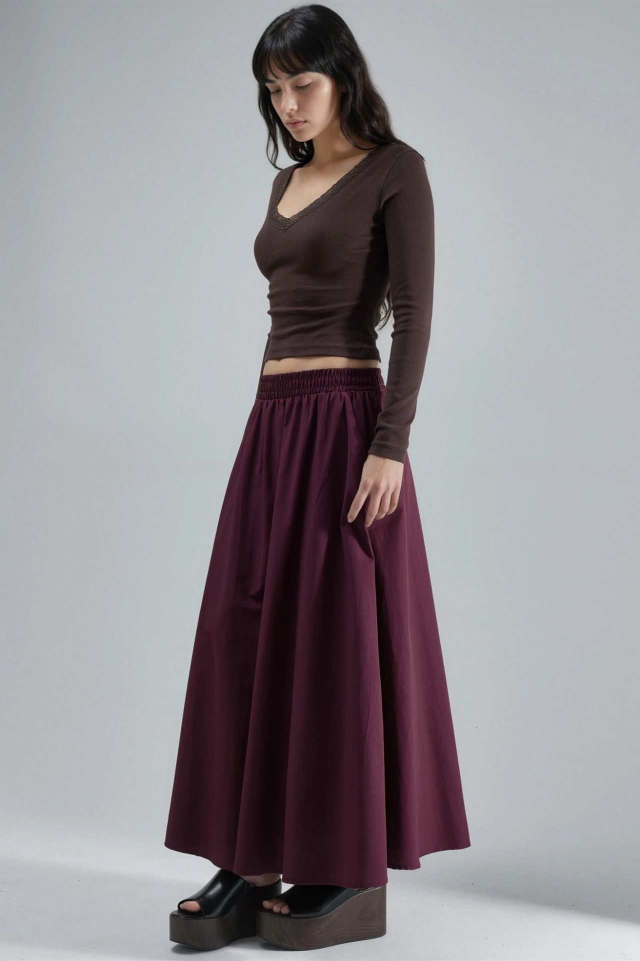 BUSEM Elastic Waist Midi Skirt with Pockets 2